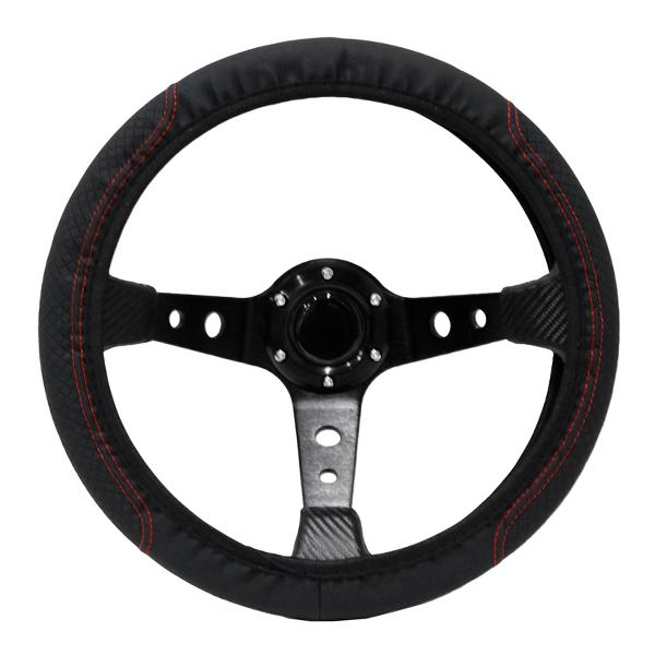 Б 汎用 ハンドルカバー ステアリングカバー ハンドル スズキ トヨタ マツダ  ホンダ 日産 三菱 スバル 36〜39cm レザー レッド×ブラック