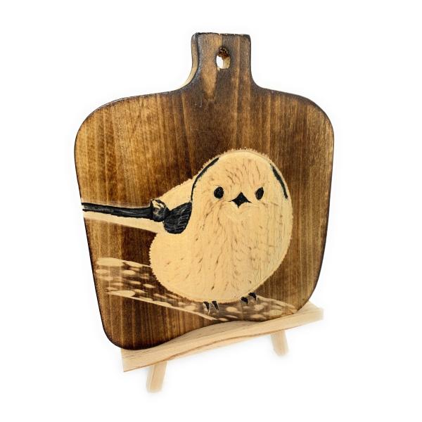 シマエナガ 木製手彫り 彫刻品☆置物＜台付き＞・当店オリジナル品