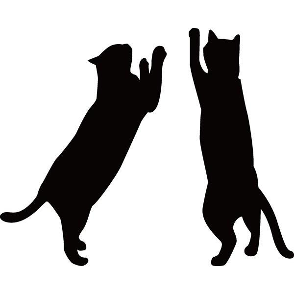 猫 シルエットステッカー『おねだり猫（2匹）』【全4色】【スキージ付