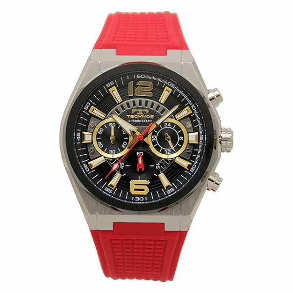 TECHNOS（テクノス） 正規品 クロノグラフ ブラック/レッド ラバー 