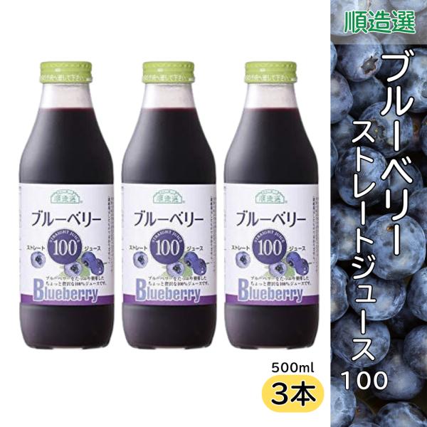 ブルーベリー100 果汁100％ストレート 500ml 順造選 3本セット