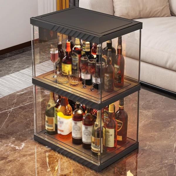 ? 素材：ウィスキー棚厚手のPP素材で作られており、耐久性と耐圧性に優れているため、ワインボトルをしっかりと保管でき、耐久性があり、損傷しにくく、長期使用のニーズを満たします? 透明なデザイン：透明なデザインにより、ワインキャビネットのディ...