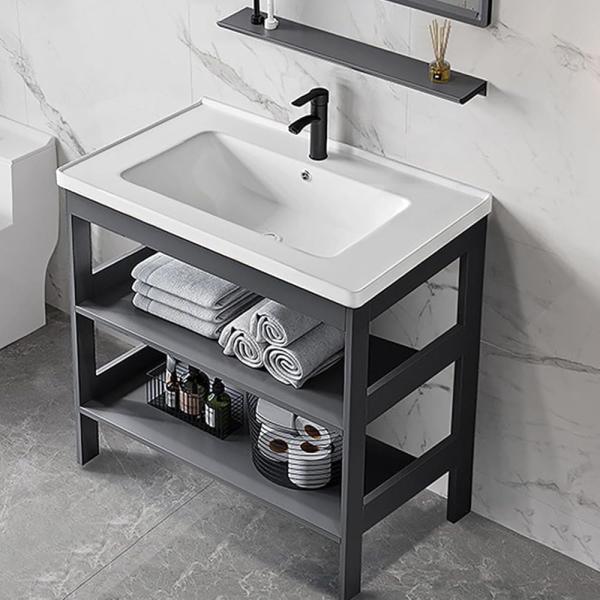 セラミック洗面器：高品質の粘土を使用し、1380℃の高温で焼成された大容量の一体型耐熱セラミック洗面器。汚れを吸収せず、お手入れが簡単。表面は二重ガラス加工で、陶器製の洗面器が一体化された洗面キャビネットです。? アルミニウム構造+防湿板：...