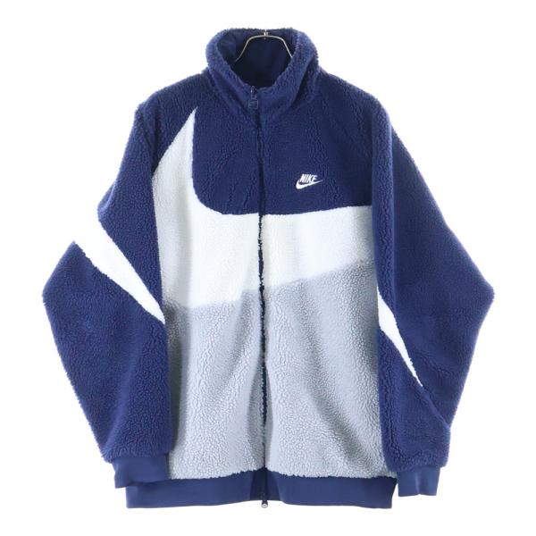 美品:NIKE ナイキ リバーシブルボンバージャケット ホワイト/ネイビーXXL NIKE（ナイキ） SWSH FULL ZIP JKT リバーシブル ボア フリース