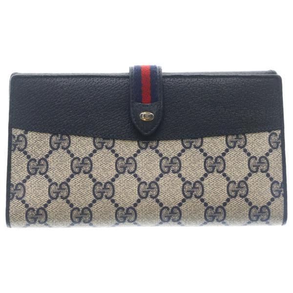 グッチ シェリーライン 長財布 スエード ネイビー レザー ヴィンテージ GUCCI（グッチ） VINTAGE Wallet ヴィンテージ シェリーライン ロング