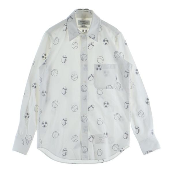THOM BROWNE（トム ブラウン） Shirt ロゴ刺繍 長袖シャツ ホワイト