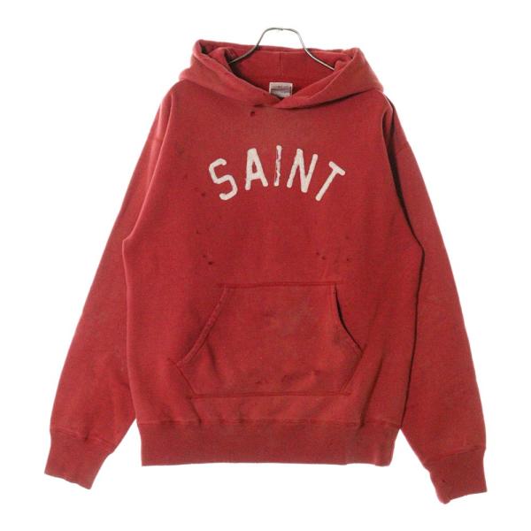 saint michael 赤　パーカー　XL セントマイケル 20AW SM11 HOODIE RED ダメージ加工 フロントロゴ刺繍