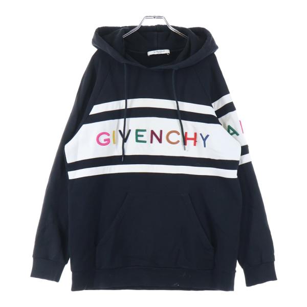 XL GIVENCHY ジバンシィ プルオーバー パーカー マルチカラー 黒 白 GIVENCHY（ジバンシィ） ストライプ マルチカラーロゴ プルオーバー
