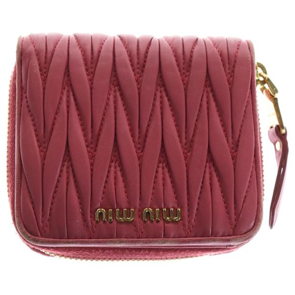 miumiu ミュウミュウ マテラッセ ロゴ ラウンドジップレザーコンパクト