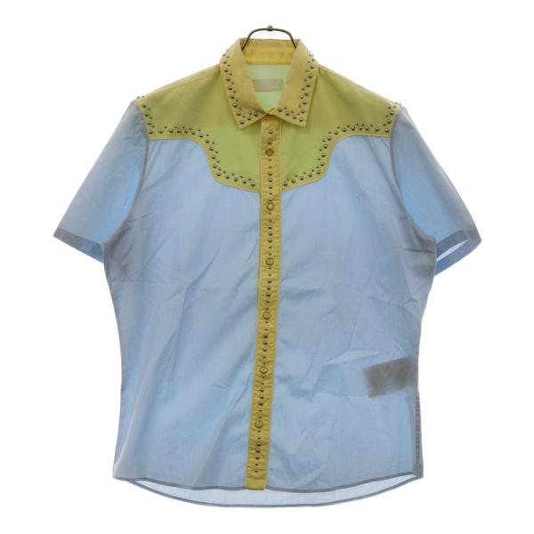 PRADA（プラダ） 12SS 半袖スタッズウエスタンシャツ イエロー/ブルー