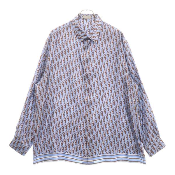 美品 Christian Dior MONSIEUR 総柄 シルク 長袖シャツ DIOR ディオール OBLIQUE SHIRTS オブリーク総柄長袖シルク