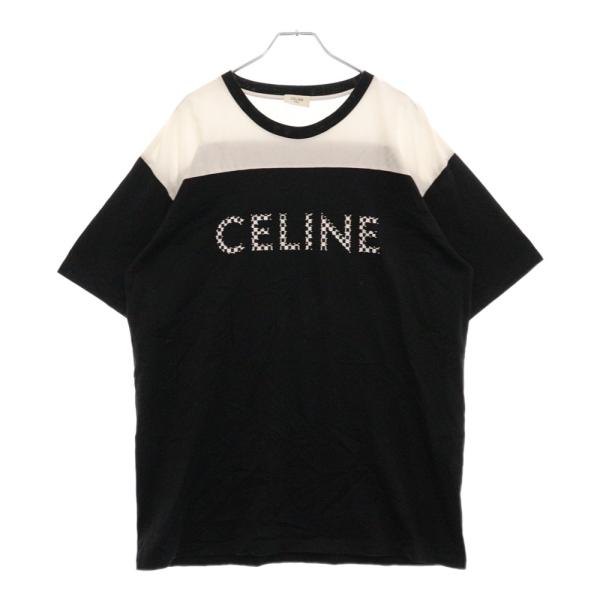 CELINE セリーヌ 21SS Bicolor Check Print Studs Logo Tee バイ CELINE セリーヌ 21SS Bicolor Check Print Studs Logo Tee バイ