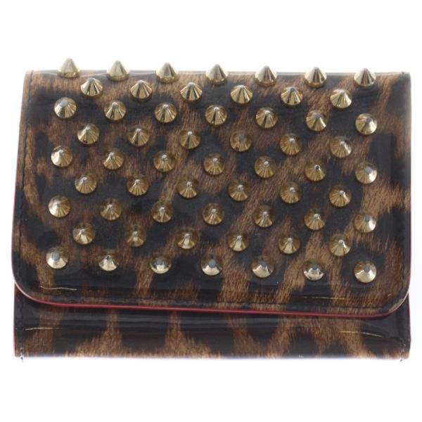 美品】クリスチャンルブタン ケース 小銭入れ ブラウン レオパード