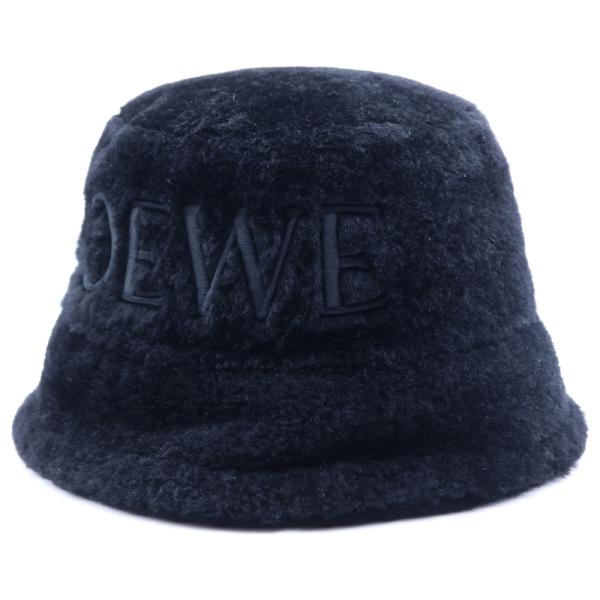 LOEWE（ロエベ） ロゴ刺繍 シアリング ラムレザー ファー バケット
