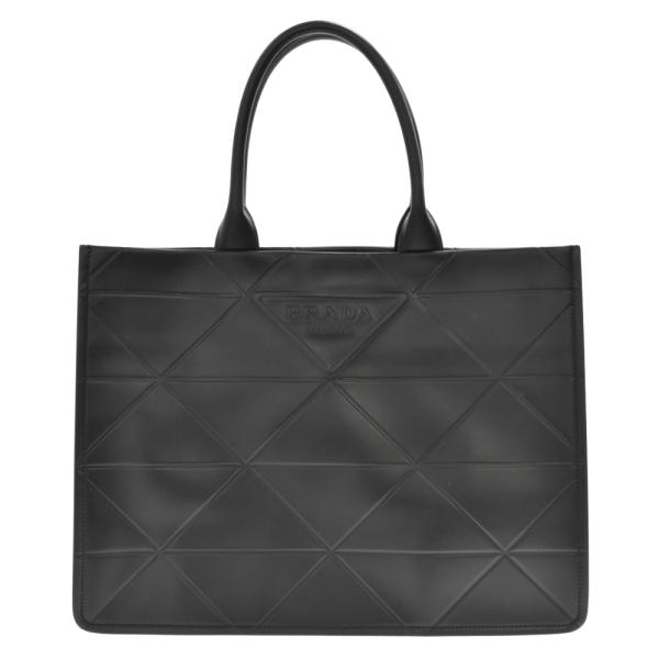 レア【PRADA】ブラック カーフスキン ロゴ トートバッグ PRADA プラダ ロゴスモールトートバッグ トライアングルロゴ