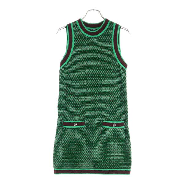 CHANEL（シャネル） 総柄 クルーネック ノースリーブニットワンピース