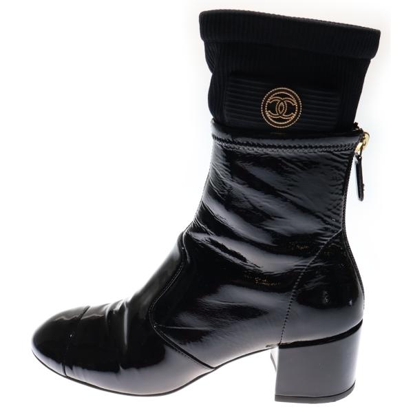 CHANEL（シャネル） ココマーク パテント ニットソックスブーツ