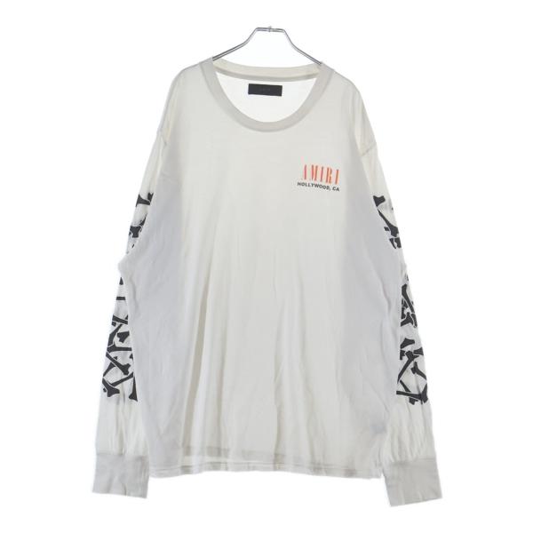 AMIRI ホワイト 長袖カットソー S AMIRI（アミリ） 袖ボーンプリント クルーネック 長袖Tシャツ ホワイト