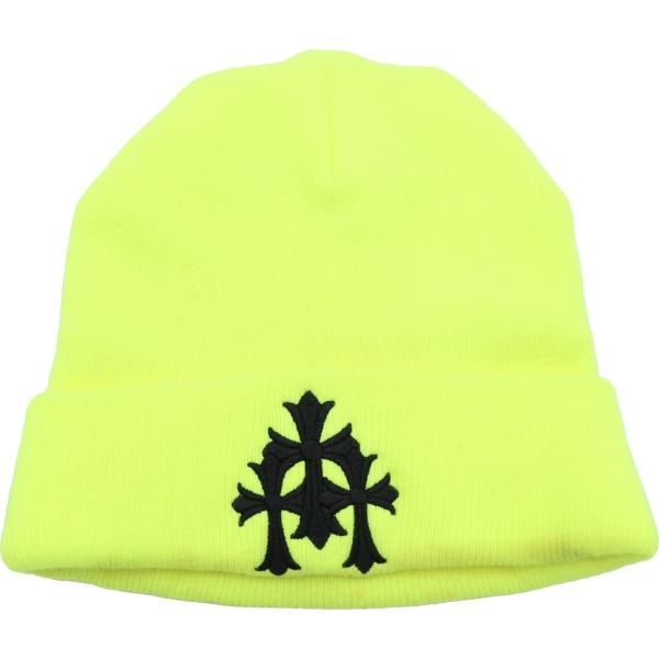 CHROME HEARTS クロムハーツ WACH CAP CROSS ワッチキャップ セメタリークロスデザイン ビーニー 帽子 イエロー ‐