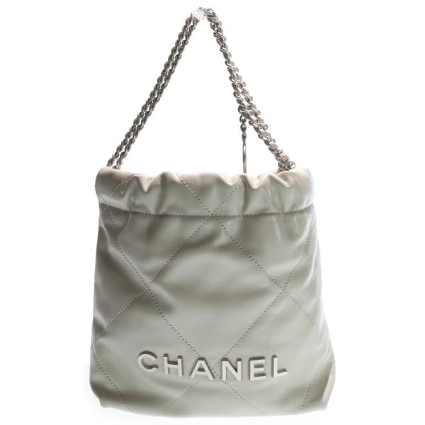 CHANEL アイボリーレザー ハンドバッグ Chanel 21S Iridescent White Mini Flap Rectangle CC Quilted Chain