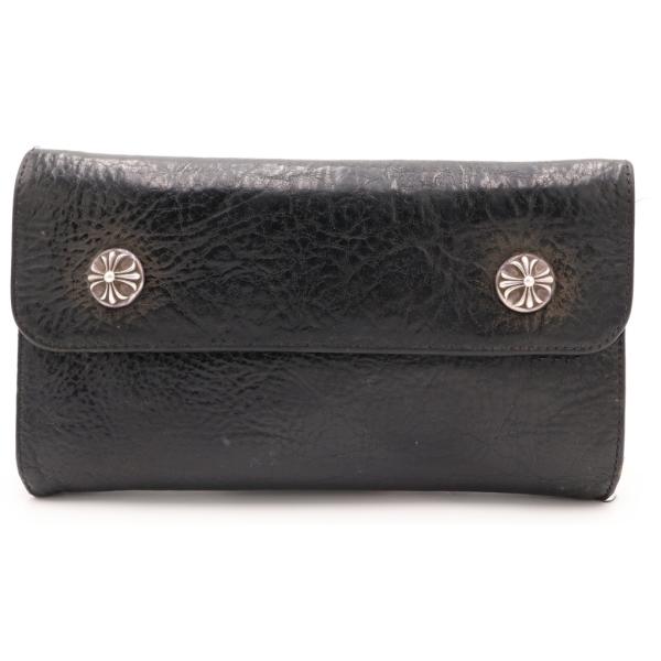 CHROME HEARTS クロムハーツ WAVE ウェーブ レザーウォレット 財布 ブラック BCA375 CHROME HEARTS（クロムハーツ） WAVE ウェーブ レザーウォレット 財布