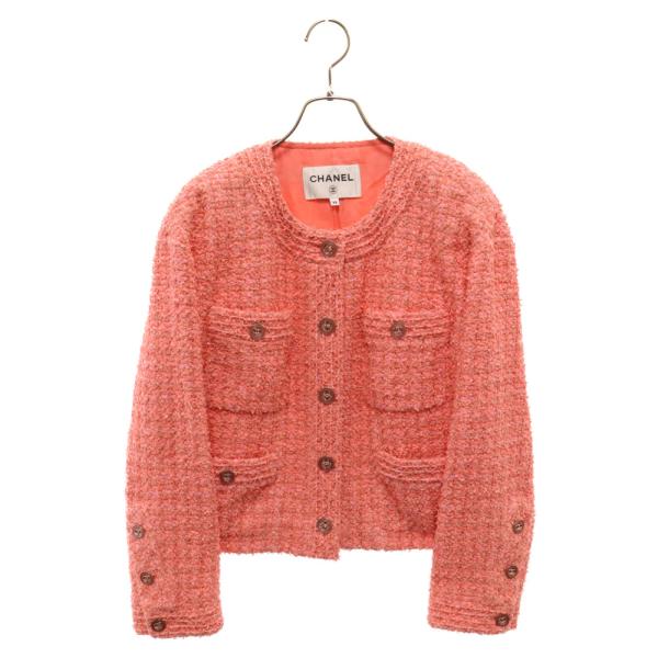美品 シャネル 04P ココマーク ボタン ツイード ジャケット ピンク 美品 シャネル 04P ココマーク ボタン ツイード ジャケット