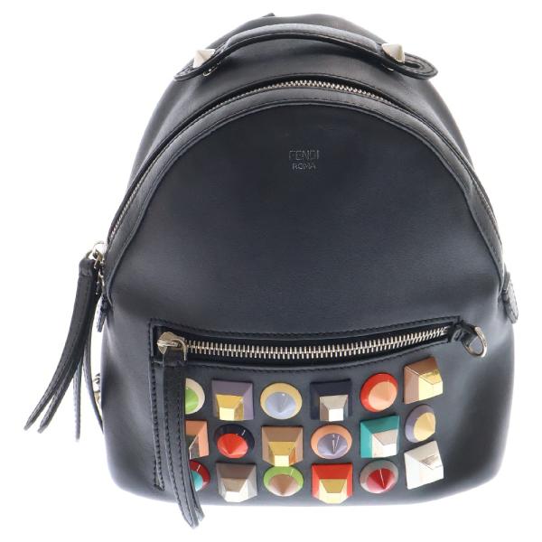 FENDI スタッズロゴ バックパック8BZ038ブラック ネット限定】 】FENDI フェンディ スタッズロゴミニバックパック
