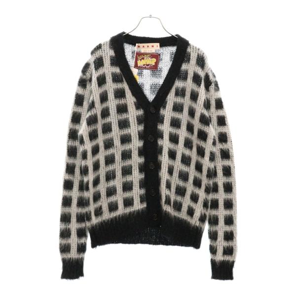 MARNI マルチカラー チェック カーディガン MARNI マルニ チェック柄 モヘヤニット カーディガン ブラック