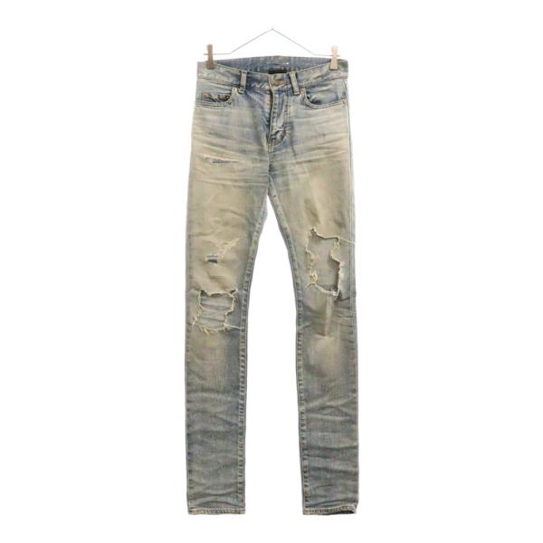 Saint Laurent Paris クラッシュ スタッズ デニム パンツ Saint Laurent Paris クラッシュ スタッズ デニム パンツ