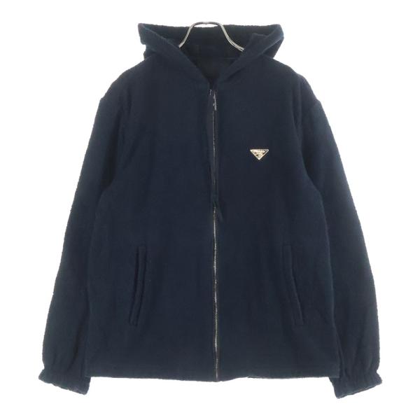 【希少モデル・美品】プラダ☆ジップパーカー 三角プレート テリークロス 白×黒 PRADA（プラダ） レディース パーカー テリークロス フーディー