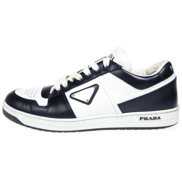 プラダ　スニーカー　トライアングルロゴ　ローカット　パンチング　37　イタリア製 PRADA（プラダ） トライアングルロゴ レザーローカットスニーカー