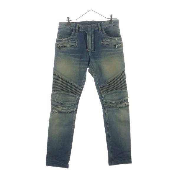 BALMAIN（バルマン） ダメージ加工バイカーデニムパンツ インディゴ