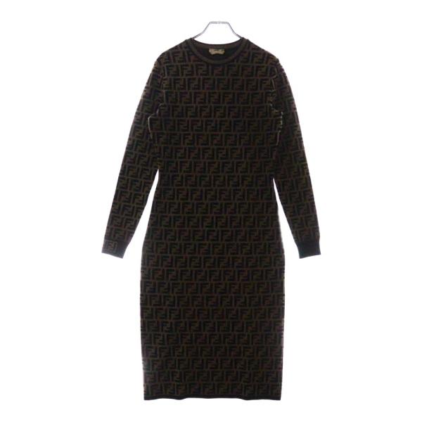 FENDI（フェンディ） ズッカ柄 総柄ニット長袖ワンピース レディース