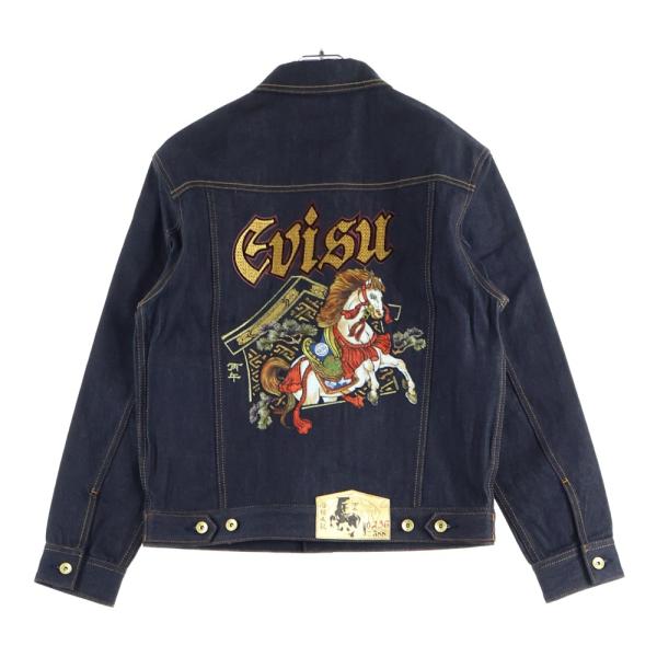 新品❤EVISU 刺繍入りのステンカラー、厚手カジュアルジャケット EVISU（エヴィス） エビス 午年背面刺繍 デニムジャケット インディゴ