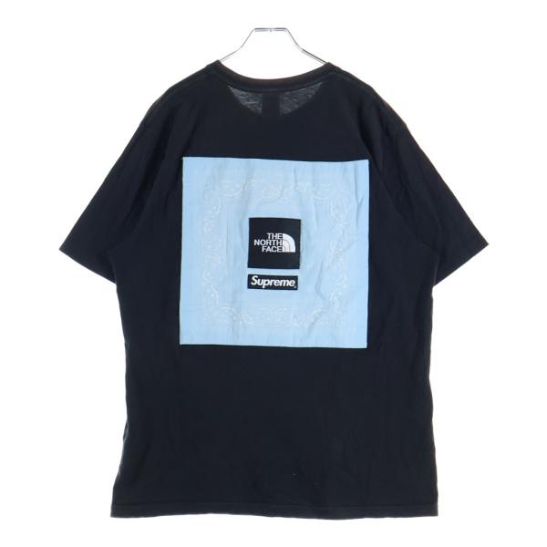 SUPREME シュプリーム ×The North Face Bandana Tee バンダナ ロゴ刺繍 コットン 半袖 Tシャツ カットソー #L ブラック/ブルー SP22 17002