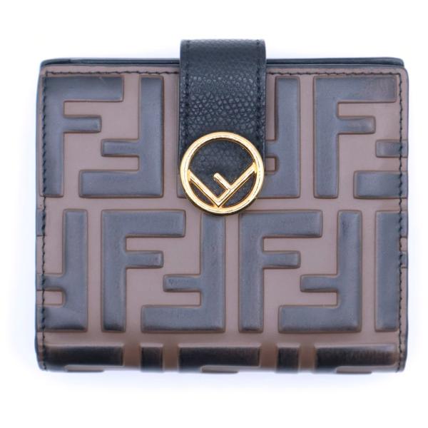 FENDI フェンディ エフ イズ ズッカ柄 コンパクトウォレット 二つ折り財布 ブラウン×ブラック レザー 8M0386 ゴールド金具 FENDI（フェンディ） エフ イズ ズッカ柄 コンパクトウォレット 二