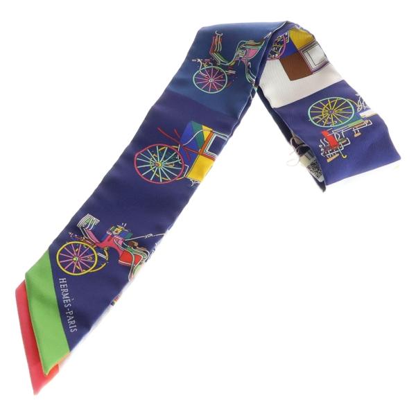 エルメス　ツイリー　スカーフ　精巧な馬車　ブルー、ピンク エルメスツイリー Voitures Exquises(精巧な馬車) ブルー/ピンク系