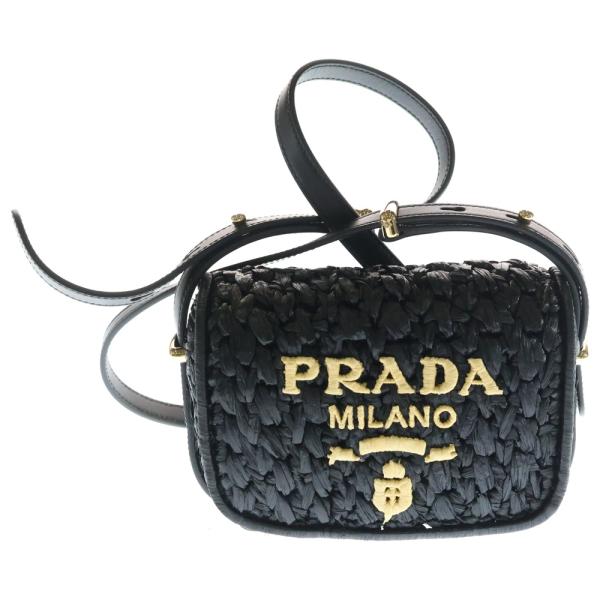 PRADA プラダ ラフィア ショルダーバッグ ミニバッグ カゴバッグ ブラック 1BD362 ゴールド金具 shopbring_2626b170071