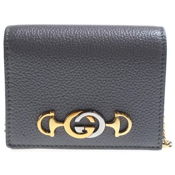 GUCCI グッチ ズゥミ インターロッキングG レザー チェーン コンパクトウォレット 二つ折り財布 ゴールド金具 グレー 570660 GUCCI（グッチ） ズゥミ インターロッキングG レザー チェーン
