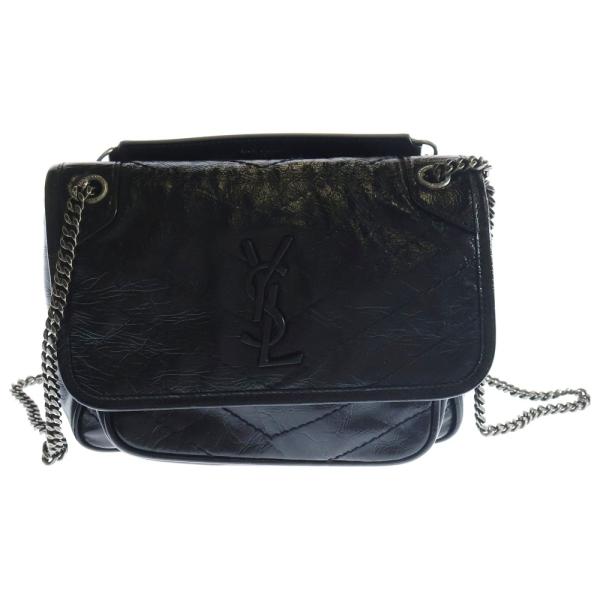 サンローラン　YSL ブラックレザー ショルダーバッグ YSL ブラックレザー ショルダーバッグ YSL 黒 レザー ショルダー