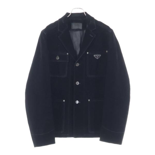 PRADA プラダ ブラック ベルベット テーラードジャケット PRADA（プラダ） 24SS Velvet Denim Blouson Jaket トライアングルロゴ