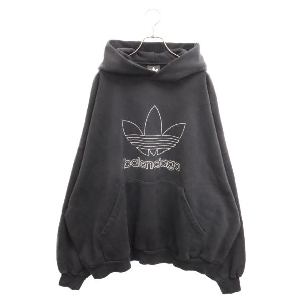 BALENCIAGA バレンシアガ 23SS 712396 TNVA9  Large Hoodie Oversized アディダス ロゴ刺繍 プルオーバー パーカー ブラック系 S【中古】 shopbring_3024d240034
