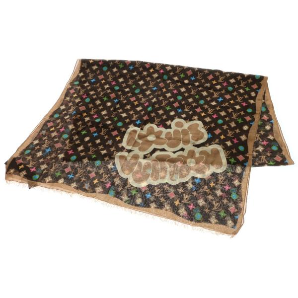 ❣️A2384 ルイヴィトン 迷彩柄ロゴ シースルー カシミア×シルク大判ストール Louis Vuitton LOGOMANIA SHINE Scarf M75833 Black BNWT
