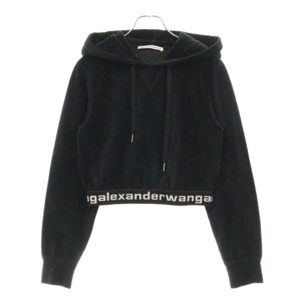 ALEXANDER WANG アレキサンダーワン Cropped Hoodie ベロアコーデュロイ プルオーバーパーカー フーディー ブラック レディース alexanderwang（アレキサンダー・ワン） Cropped Hoodie ベロア