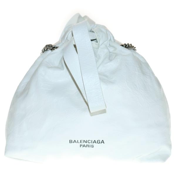 BALENCIAGA.PARIS ホワイトレザー ハンドバッグ BALENCIAGA（バレンシアガ） Crush Tote Bag XS クラッシュ チェーン