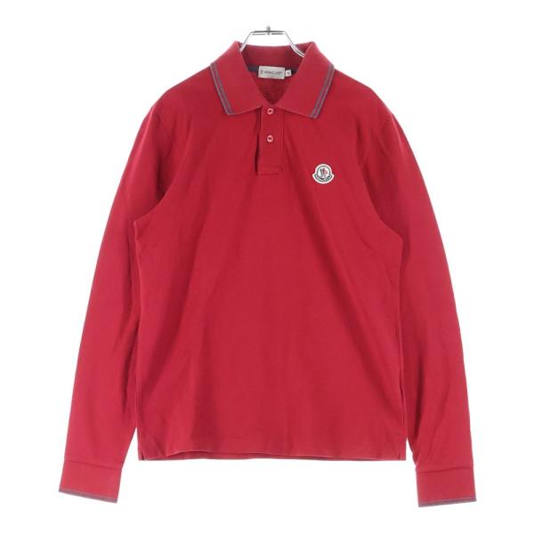 MONCLER 長袖ポロシャツ XL 赤/白ボーダー MONCLER（モンクレール） MAGLIA POLO MANICA LUNGA ロゴワッペン 長袖