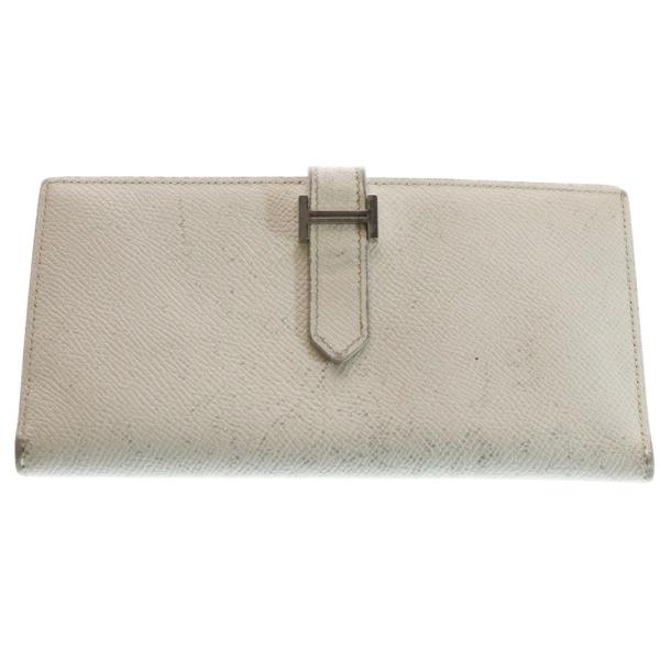 HERMES エルメス ベアンスフレ ロングウォレット 長財布 カードケース シルバー金具 □K刻印 ホワイト HERMES（エルメス） ベアンスフレ ロングウォレット 長財布 カード