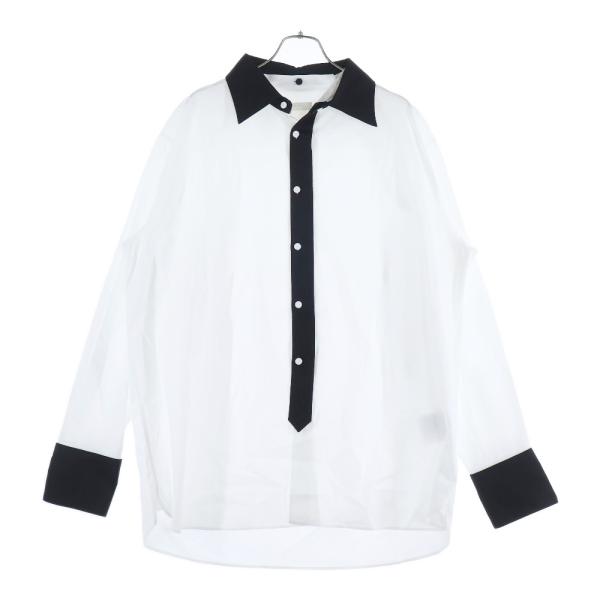 【チャオ】PRADA トライアングルロゴコットンシャツ 白 PRADA（プラダ） コットントライアングルロゴ 長袖シャツ ホワイト