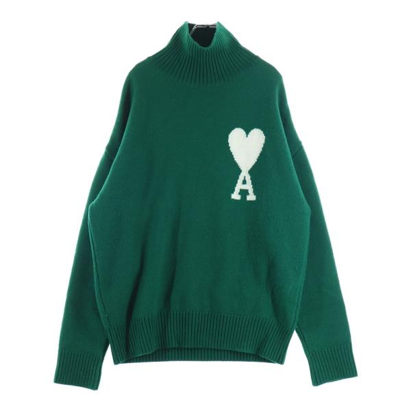 ami paris アミパリス ハート ジャガード刺繍 タートルネックニット セーター グリーン H21K213 ami paris アミパリス ハート ジャガード刺繍 タートルネックニット