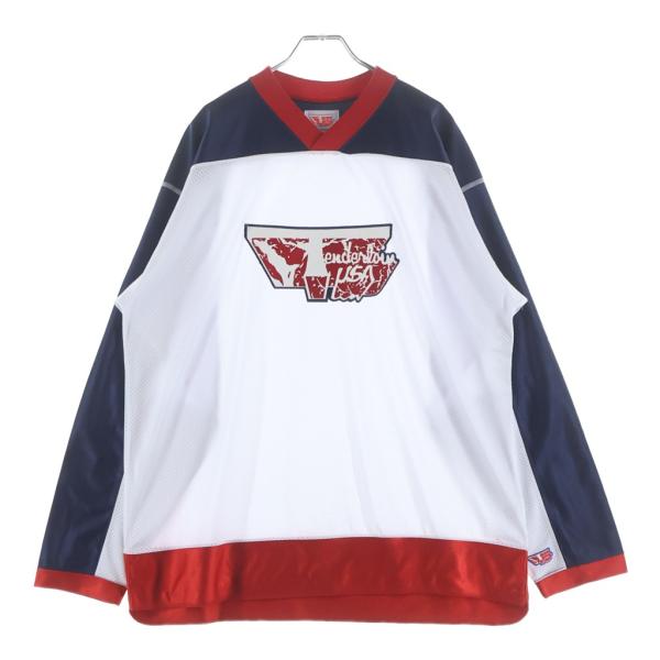 TENDERLOIN NFL ホワイト メッシュ 七部シャツ TENDERLOIN（テンダーロイン） ワッペン メッシュ ホッケーシャツ 長袖
